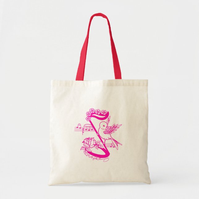 Tote Bag Oiseau sur une note musicale avec le rose de (Devant)