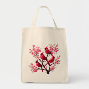 Tote Bag Oiseaux cardinaux rouges Oiseaux de fleurs de ceri