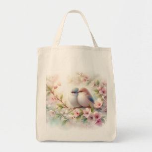 Tote Bag Oiseaux d'amour printaniers Fleur de cerisier Flor