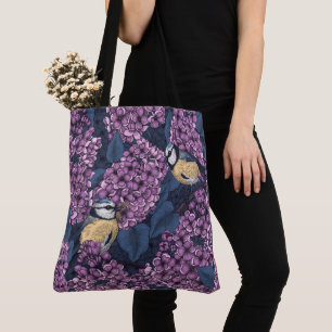 Tote Bag Oiseaux dans le jardin violet lilas