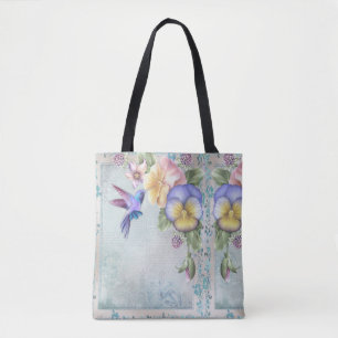Tote Bag Oiseaux de brousse et fleurs violettes