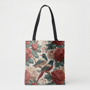 Tote Bag Oiseaux de chinoiserie vintage et fleurs de pivoin