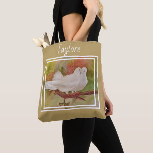 Tote Bag Oiseaux de colombe d'amour blanc