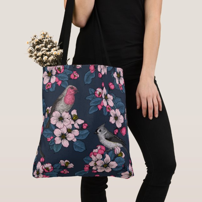 Tote Bag Oiseaux et fleurs (De près)