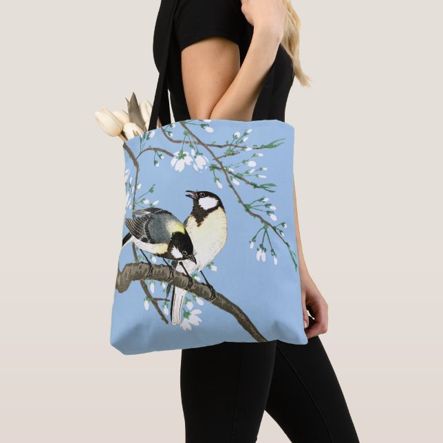 Tote Bag Oiseaux et fleurs de cerisiers Ohara Koson (De près)