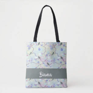 Tote Bag Oiseaux gris avec fleurs