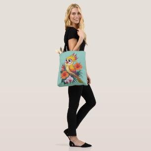 Tote Bag Oiseaux jaunes adorables avec fleurs