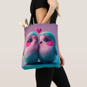 Tote Bag Oiseaux mignons Amour Coeurs Saint Valentin