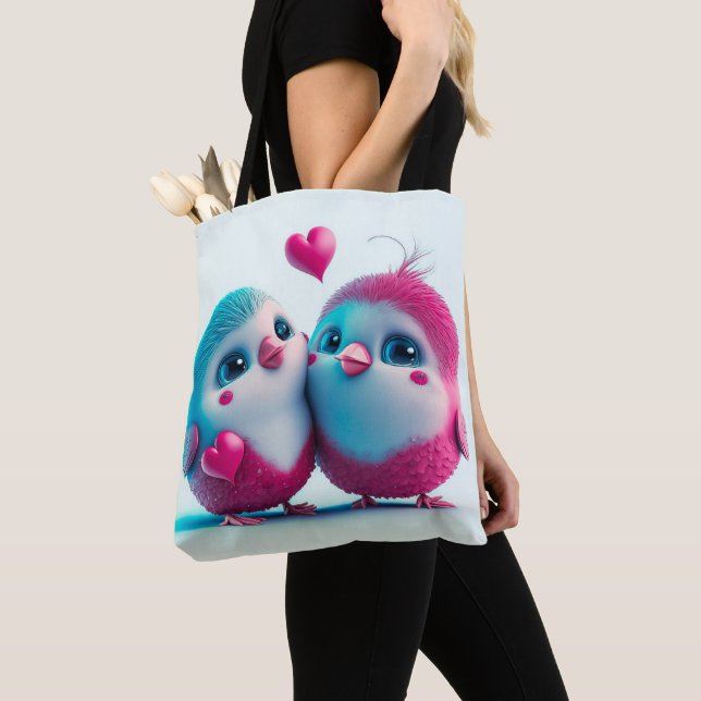 Tote Bag Oiseaux mignons Amour Coeurs Saint Valentin (De près)