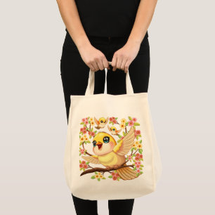 Tote Bag Oiseaux mignons et heureux parmi les fleurs du pri