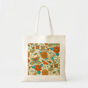 Tote Bag Oiseaux rétro coloré Fleurs & Motif de papillon