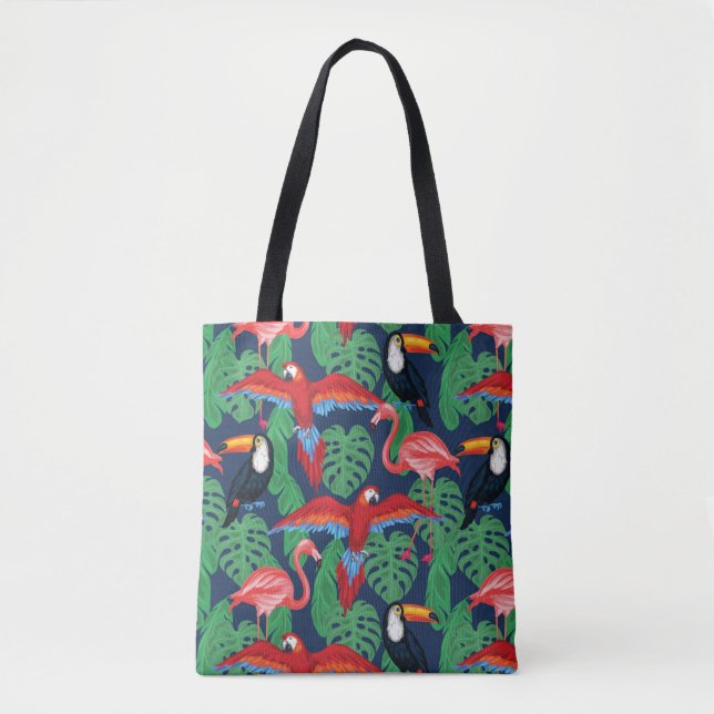 Tote Bag Oiseaux tropicaux dans des couleurs lumineuses (Devant)
