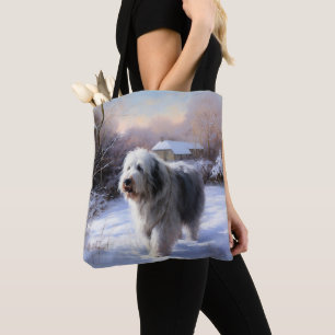 Tote Bag Old English Sheepdog Laisser neiger Noël