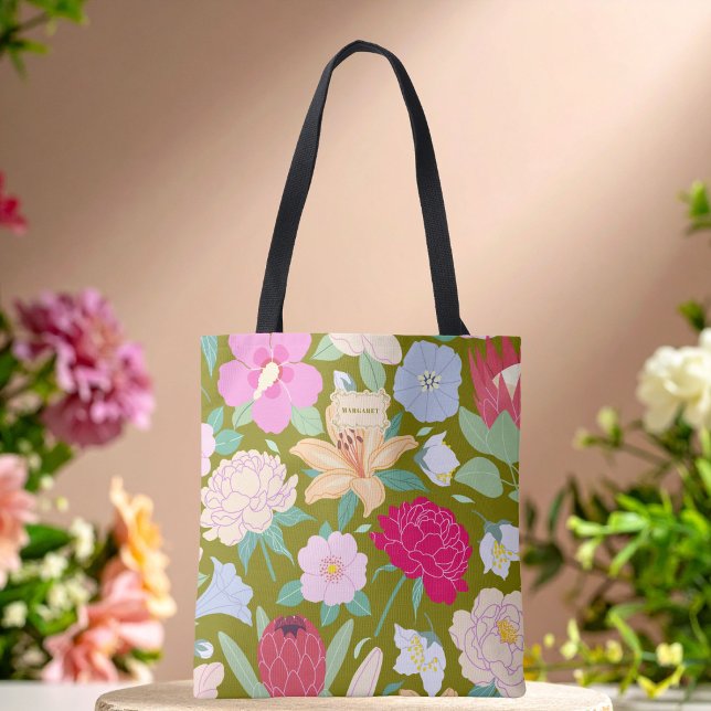 Tote Bag Olive Green Floral Chic Trendy unique (Créateur téléchargé)