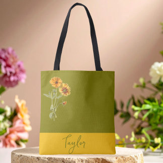 Tote Bag Olive Green Floral Minimal tendance stylish