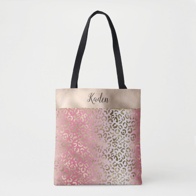 Tote Bag Ombre blanc rose Empreinte de léopard or (Devant)
