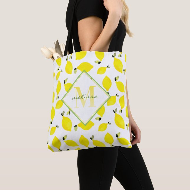 Tote Bag Ombre #Monogram + #Lemons Jaunes + Vert + Blanc (De près)