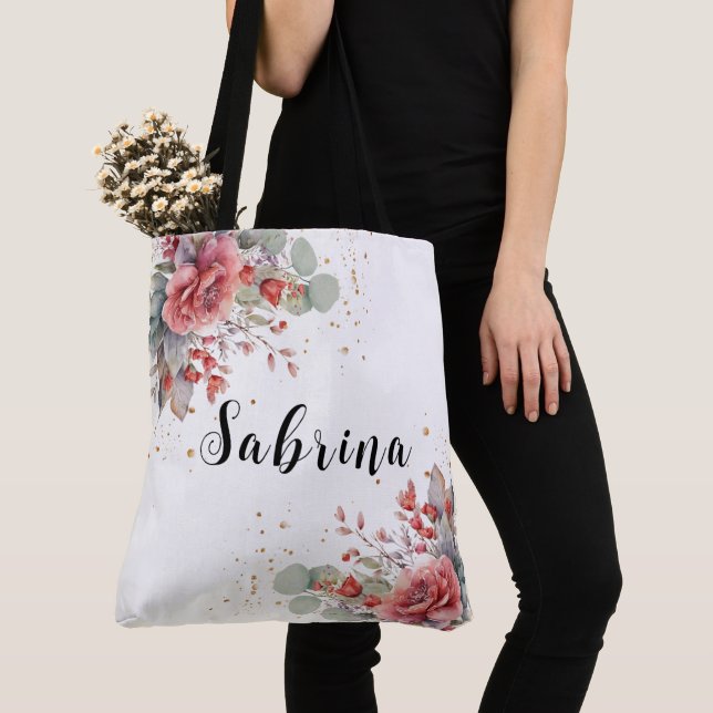 Tote Bag Ombre Rose Peau Vive Mariage bleu Dusty (De près)