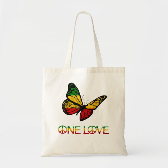 Tote Bag One Love Papillon Rasta Reggae Paix Rastafari (Devant)