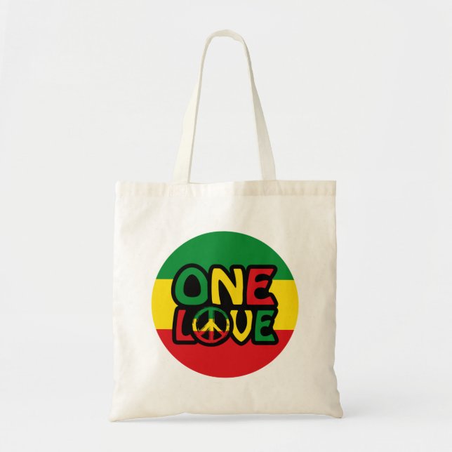 Tote Bag One Love, Reggae design avec des couleurs reggae (Devant)