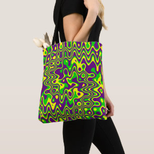Tote Bag [Op-Art de mardi gras] jaune vert pourpre