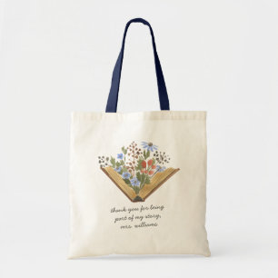 Tote Bag Open Book Floral Nom de l'enseignant Appréciation