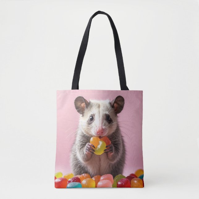 Tote Bag Opossum Manger Gummy Sweeties (Devant)