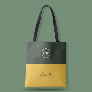 Tote Bag Or à deux tons et Monogramme vert de forêt