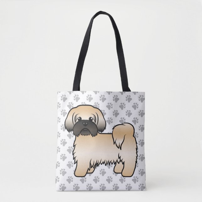 Tote Bag Or avec Masque Noir Chih Tzu Cartoon Chien & Pâtes (Devant)