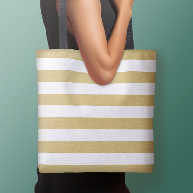 Tote Bag Or et blanc moderne Motif rayé Nom personnalisé (Personalized tote bag - add your name or other text)
