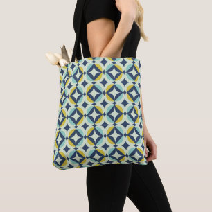 Tote Bag Or géométrique et motif bleu
