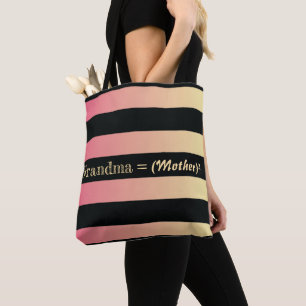 Tote Bag or rose avec cadeau de grand-mère rayée noire