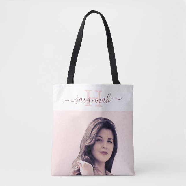 Tote Bag Or rose blanc photo monogramme mariée (Devant)