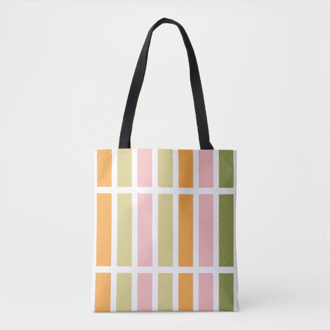 Tote Bag Or rose orange et rayures vertes (Devant)