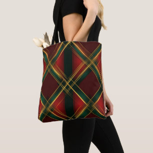 TOTE BAG OR VERT ROUGE NOËL VACANCES MOTIFS PLAID