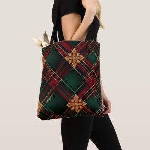 TOTE BAG OR VERT ROUGE NOËL VACANCES MOTIFS PLAID