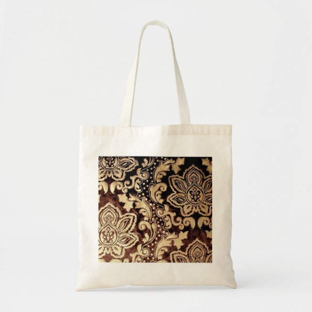 Tote Bag or victorien affligé chocolat brun damassé (Devant)