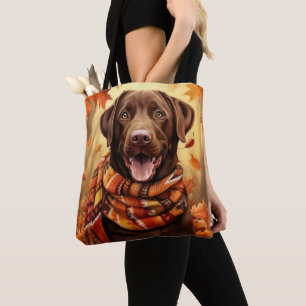 TOTE BAG ORANGE AUTOMNE LAVAGE CHOCOLAT LABRADOR RETRIEVER