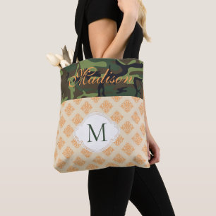 Tote Bag Orange Camouflage Damas tendance Monogramme initia