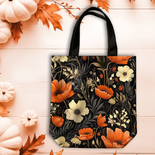 Tote Bag Orange d'automne et fleurs en gras de crème (Créateur téléchargé)