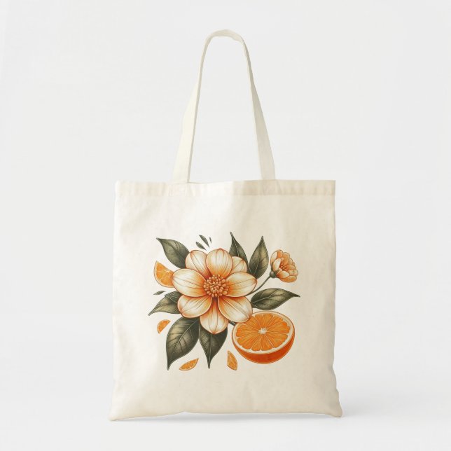 Tote Bag Orange doré Fleur orange (Devant)