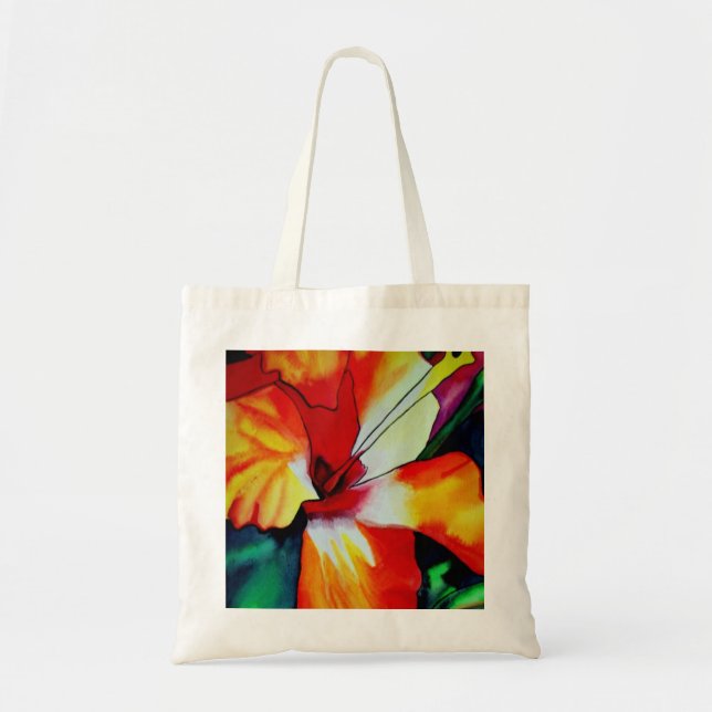 Tote Bag Orange Hibiscus Fleur tropicale aquarelle art (Devant)