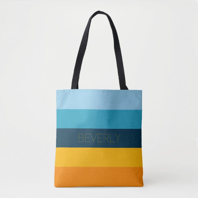 Tote Bag Orange Jaune Vert, 5 Couleurs, Nom Personnalisé T (Devant)