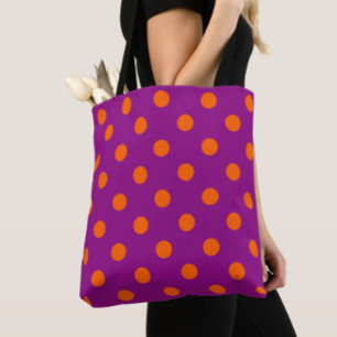 Tote Bag Orange On Purple Pois Design Motif