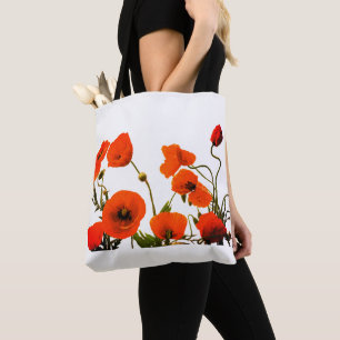 Tote Bag Orange Poppy Floral Aquarelle Mariages 2023