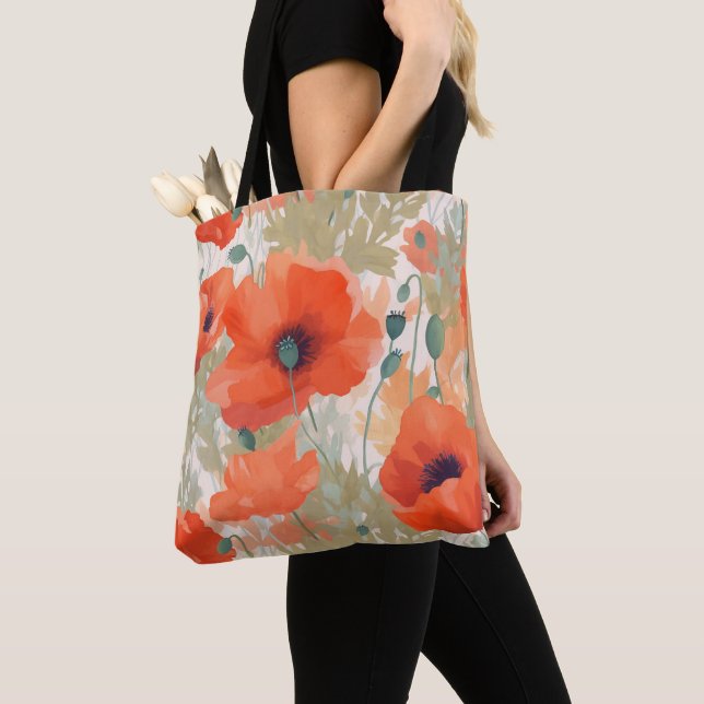 Tote Bag Orange Poppy Meadow (De près)