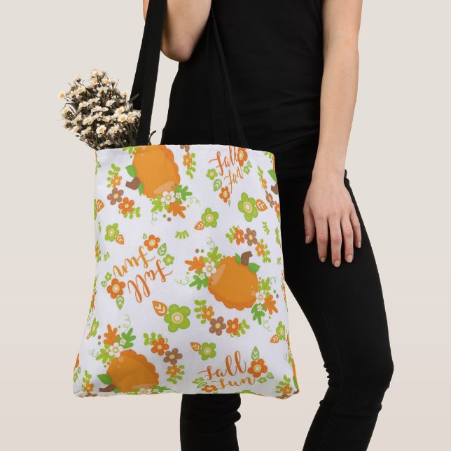 TOTE BAG ORANGE & VERT AUTOMNE TURQUIE & FLEURS (De près)