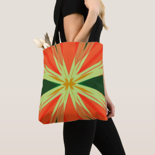 Tote Bag Orange Vert Jaune Automne Rustique Starburst Star