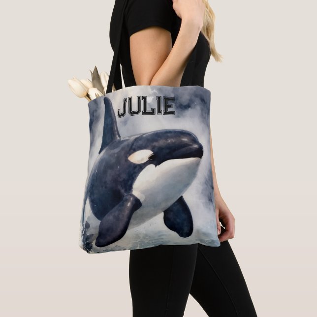 Tote Bag  Orca Stormy waves, Personalized (De près)