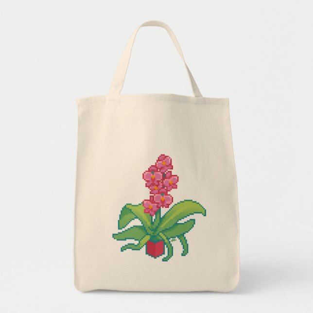 Tote Bag Orchid Pixelart, Pixel Art (Devant)